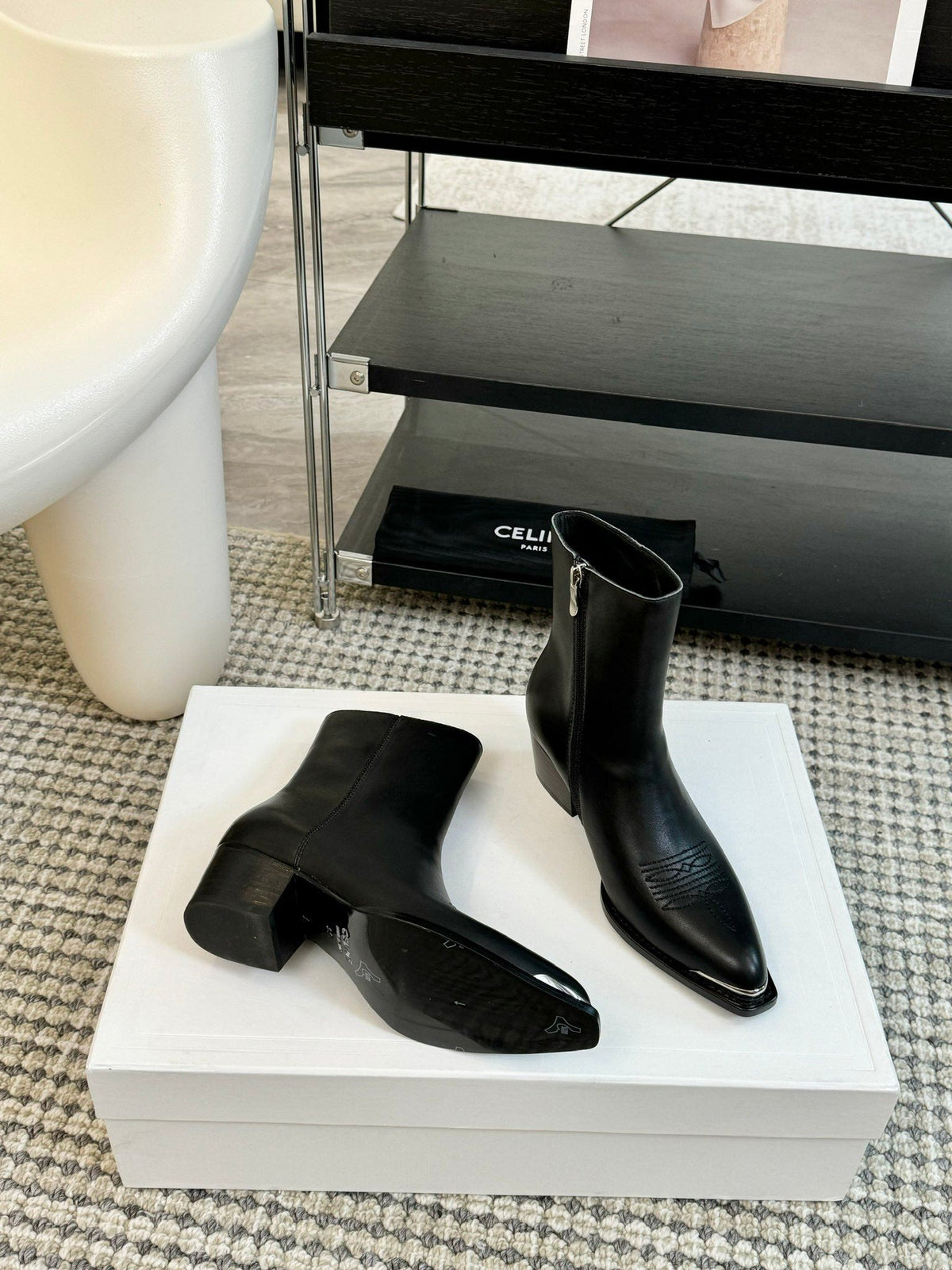 ANKLE BOOTS 45 MM IN BLACK CALFSKIN