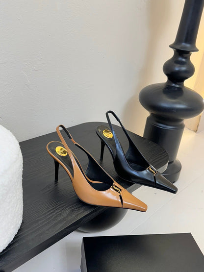 BABYLONE BRETEUIL SLINGBACK 85 MM PUMPS IN PEANUT BROWN SMOOTH LEATHER