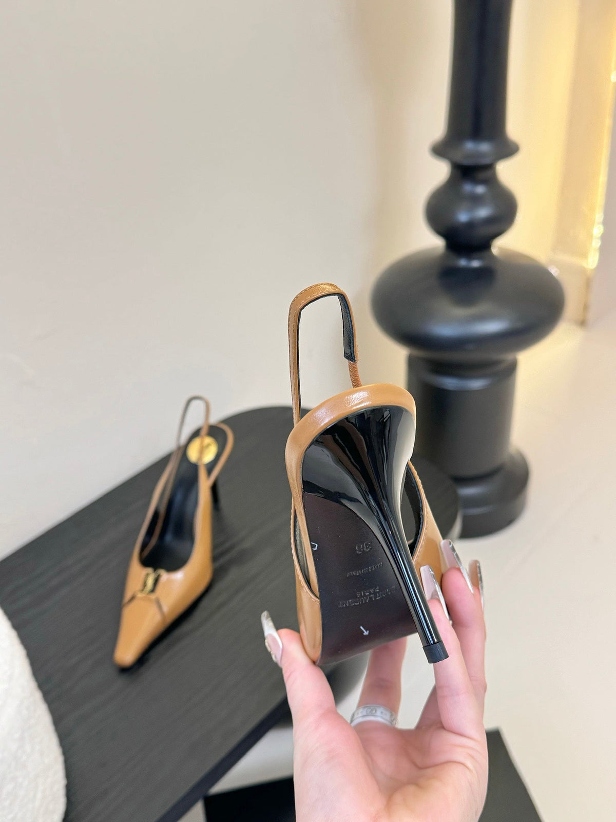 BABYLONE BRETEUIL SLINGBACK 85 MM PUMPS IN PEANUT BROWN SMOOTH LEATHER