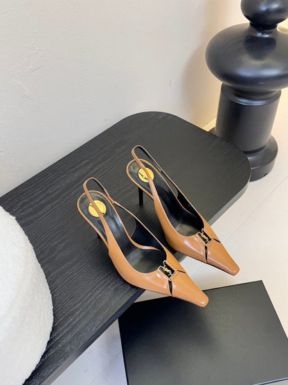 BABYLONE BRETEUIL SLINGBACK 85 MM PUMPS IN PEANUT BROWN SMOOTH LEATHER