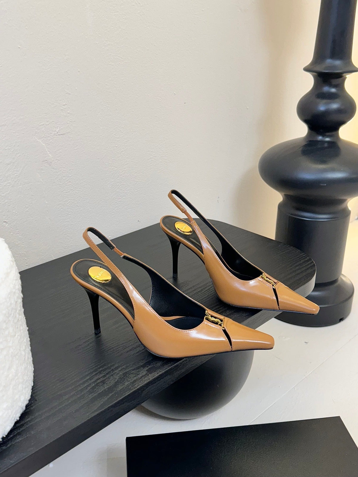 BABYLONE BRETEUIL SLINGBACK 85 MM PUMPS IN PEANUT BROWN SMOOTH LEATHER