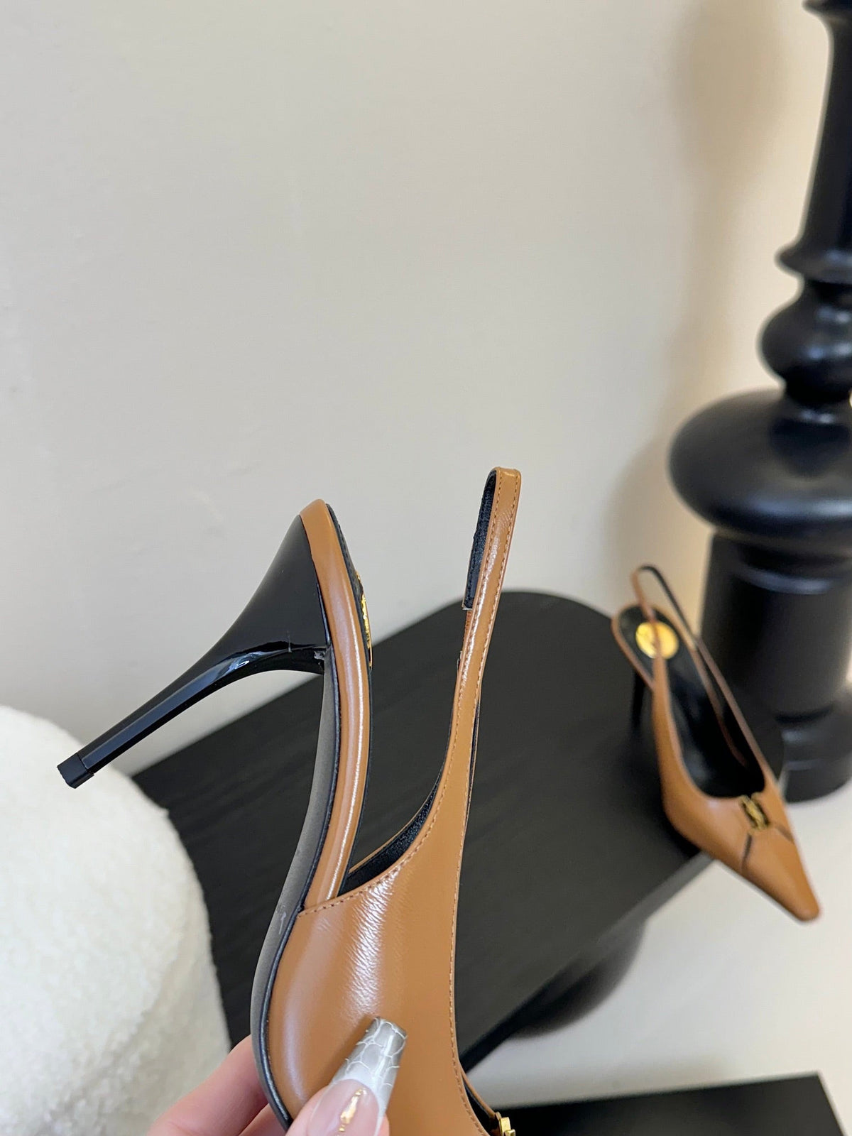 BABYLONE BRETEUIL SLINGBACK 85 MM PUMPS IN PEANUT BROWN SMOOTH LEATHER