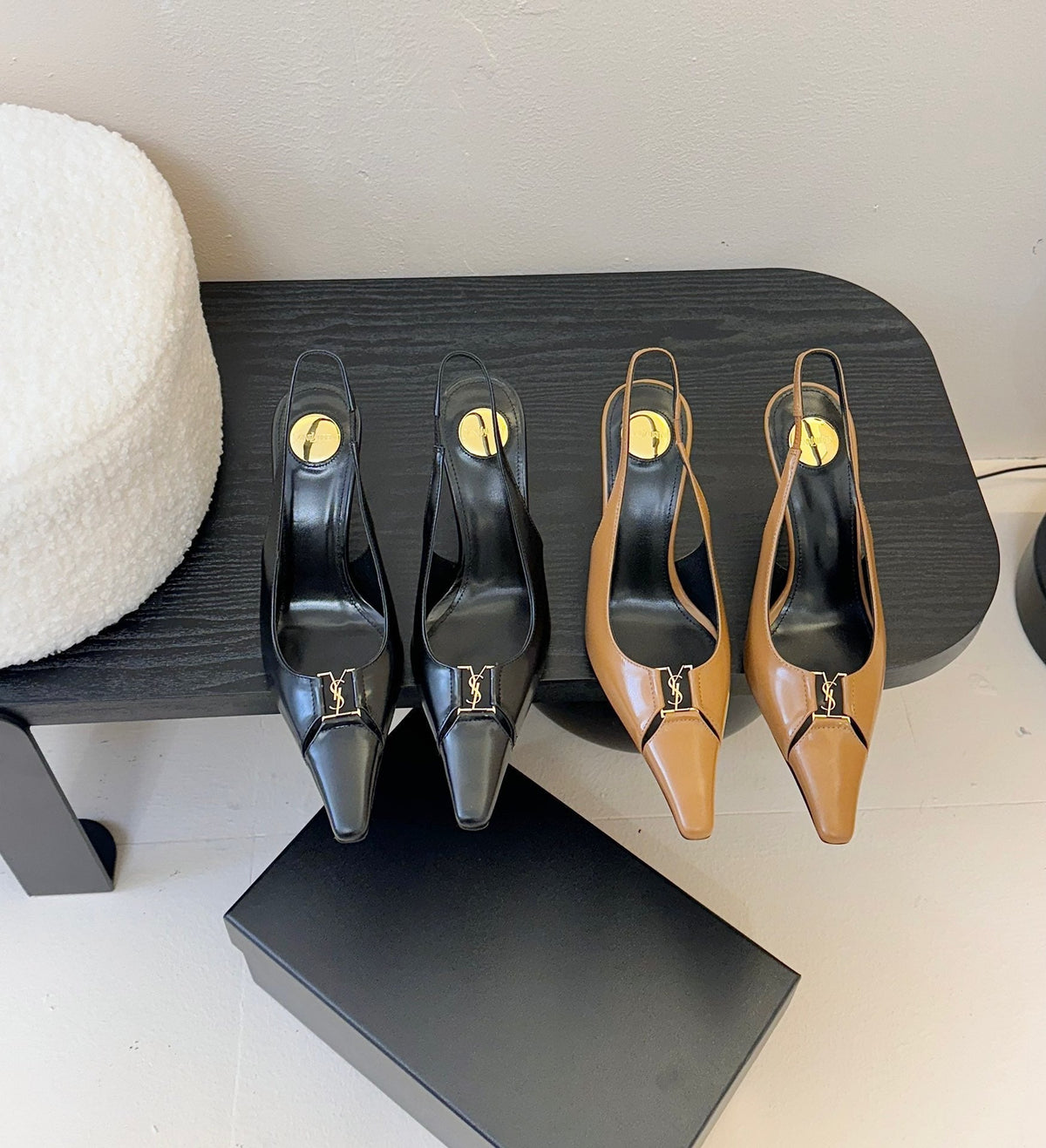BABYLONE BRETEUIL SLINGBACK 85 MM PUMPS IN BLACK SMOOTH LEATHER