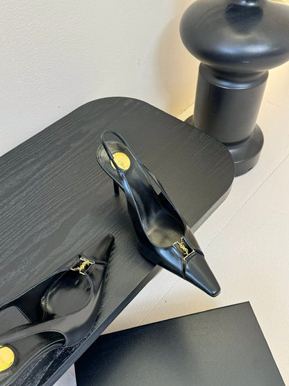BABYLONE BRETEUIL SLINGBACK 85 MM PUMPS IN BLACK SMOOTH LEATHER