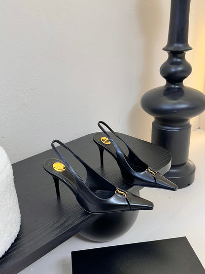 BABYLONE BRETEUIL SLINGBACK 85 MM PUMPS IN BLACK SMOOTH LEATHER