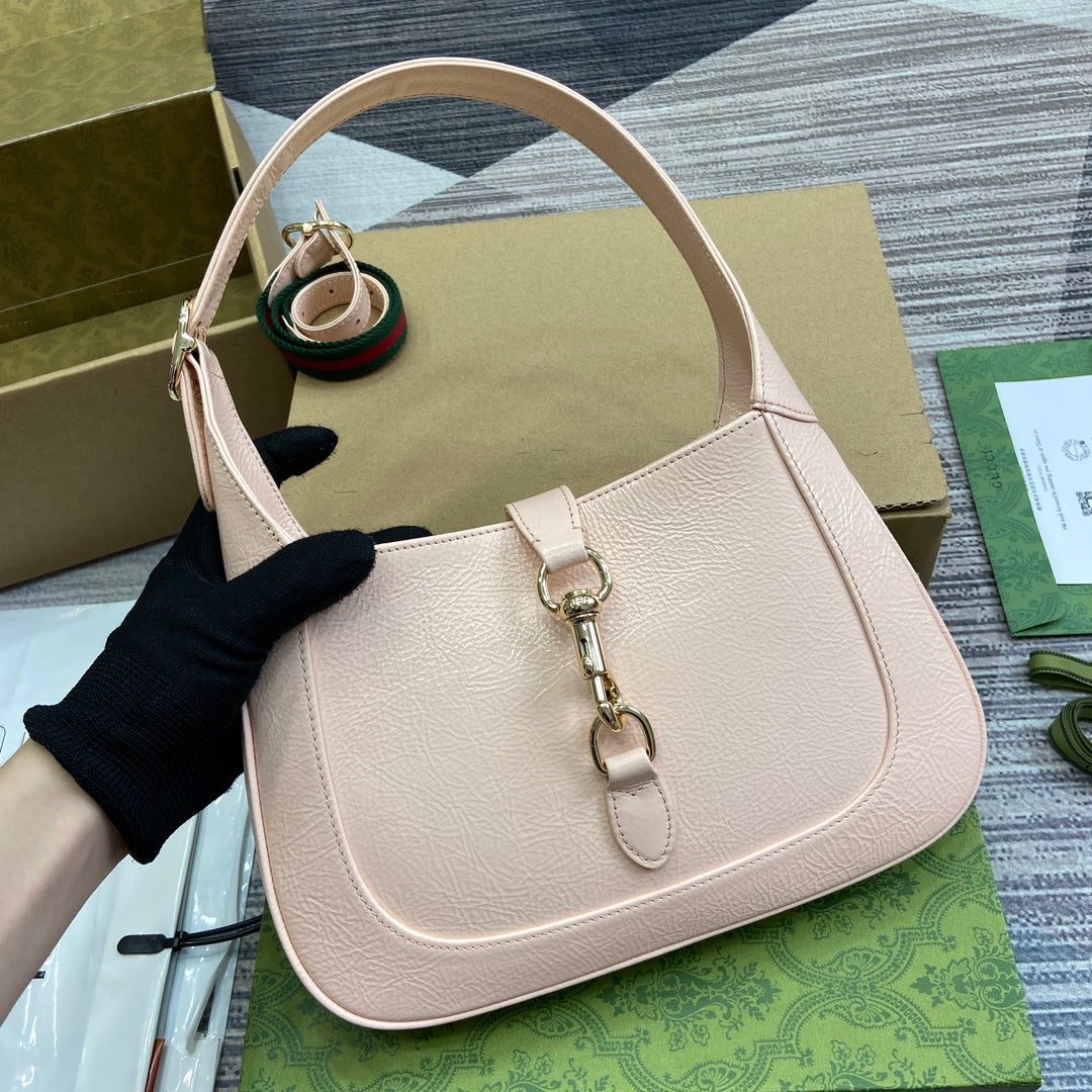JACKIE SMALL SHOULDER BAG 27 IN LIGHT PINK CRACKED LACQUER GOLD HARDWARE