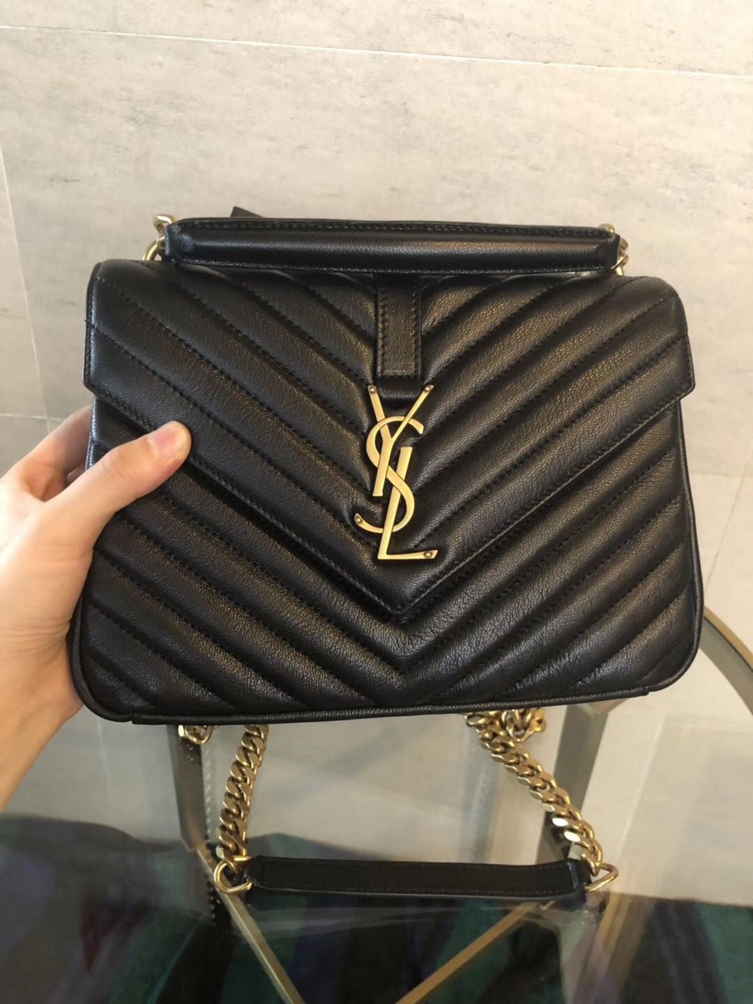 Saint Laurent medium College leather cross body bag in black with gold hardware