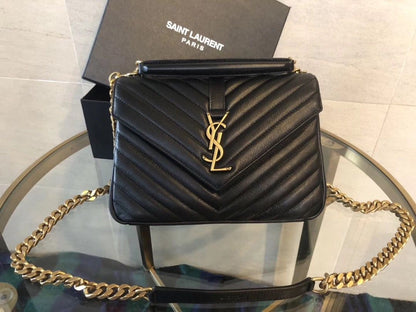 Saint Laurent medium College leather cross body bag in black with gold hardware