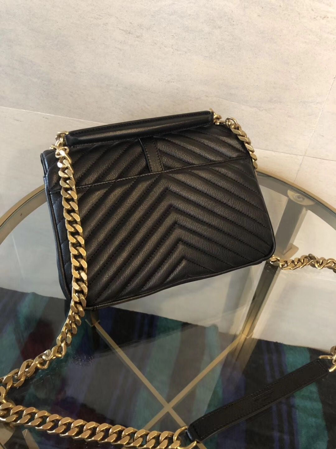 Saint Laurent medium College leather cross body bag in black with gold hardware