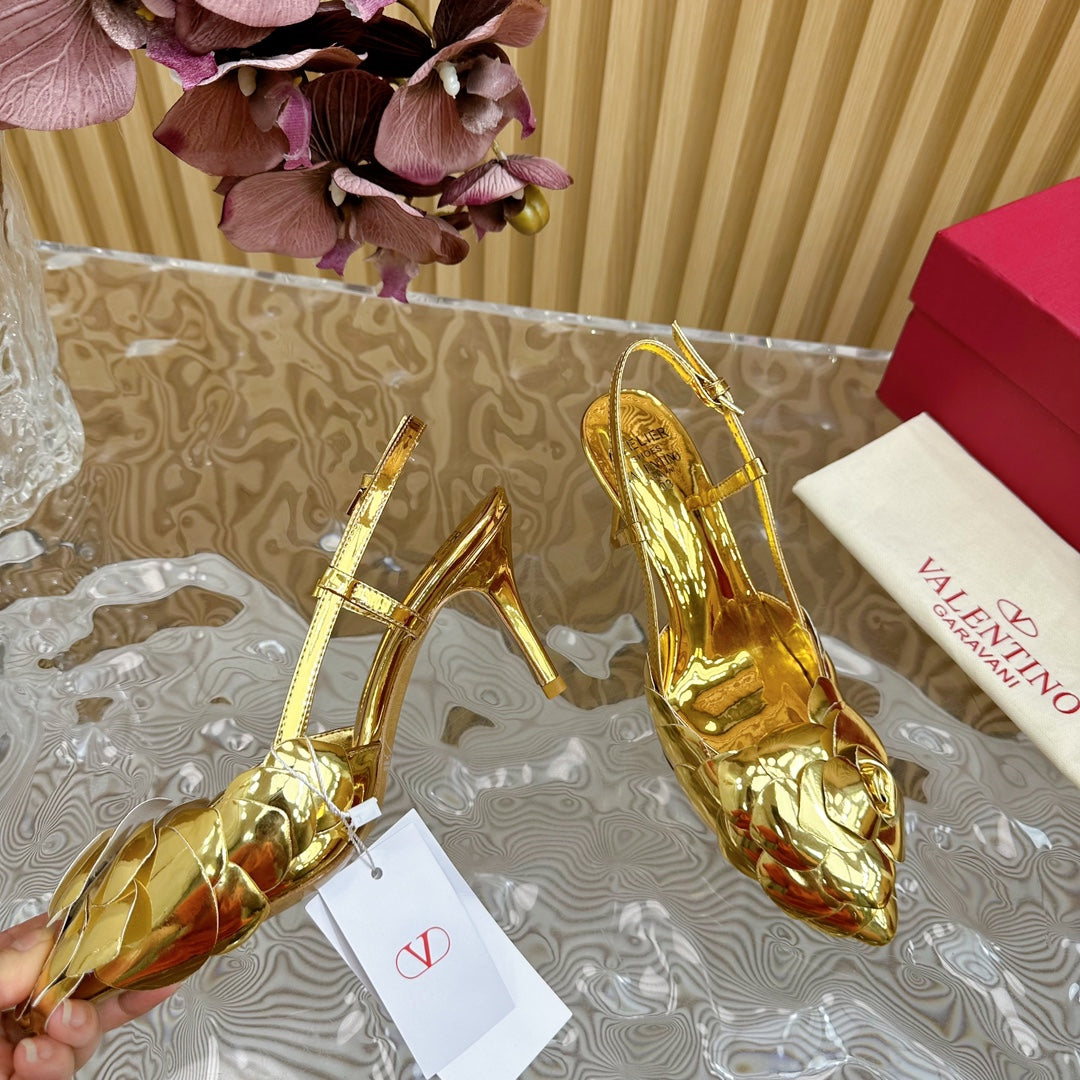 ATELIER SLINGBACK HEELS 75 MM IN GOLD METALLIC CALFSKIN