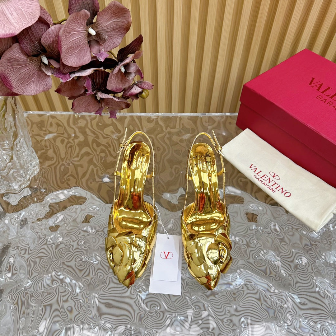 ATELIER SLINGBACK HEELS 75 MM IN GOLD METALLIC CALFSKIN