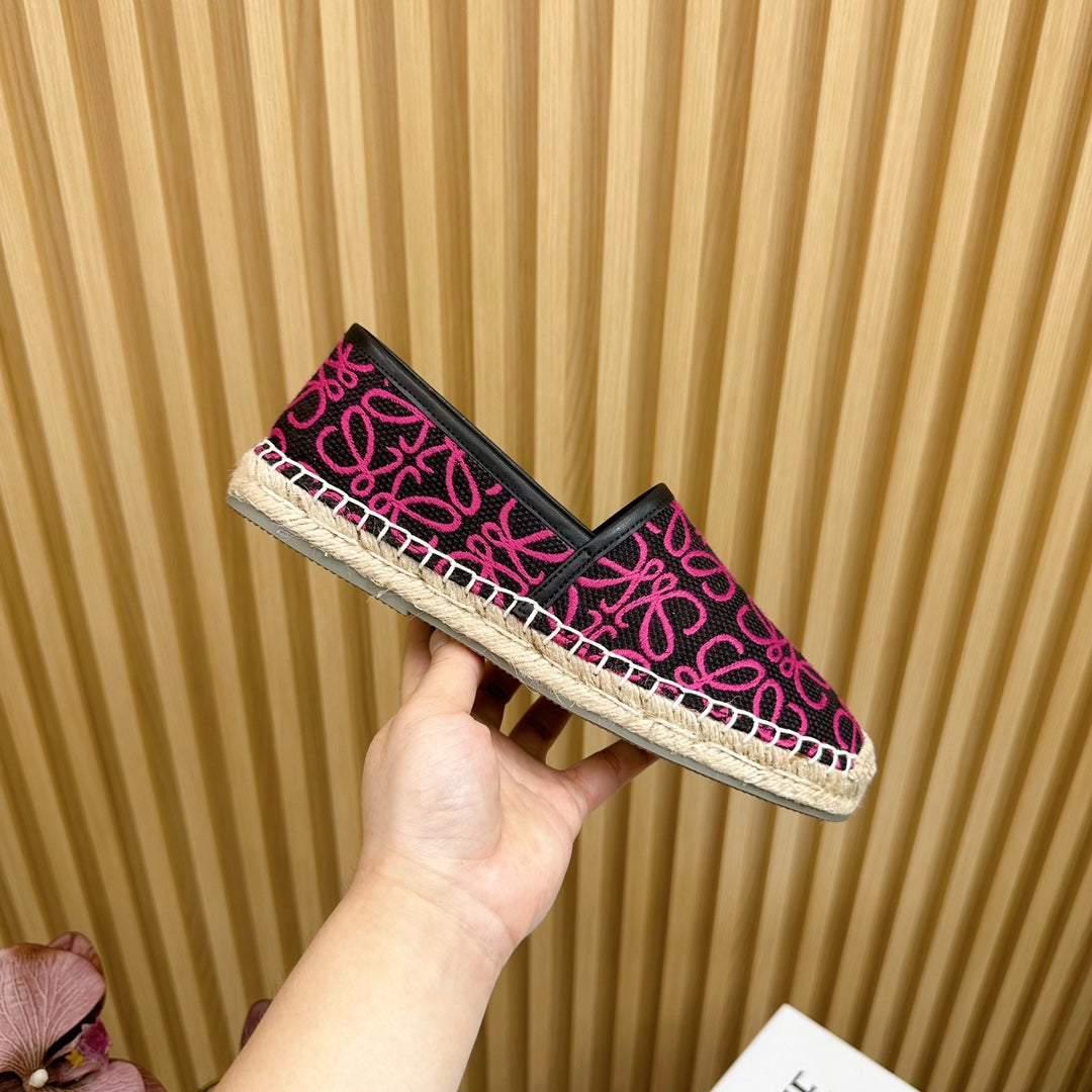 LW PINK ANAGRAM ESPADRILLE LOAFER BLACK LINEN