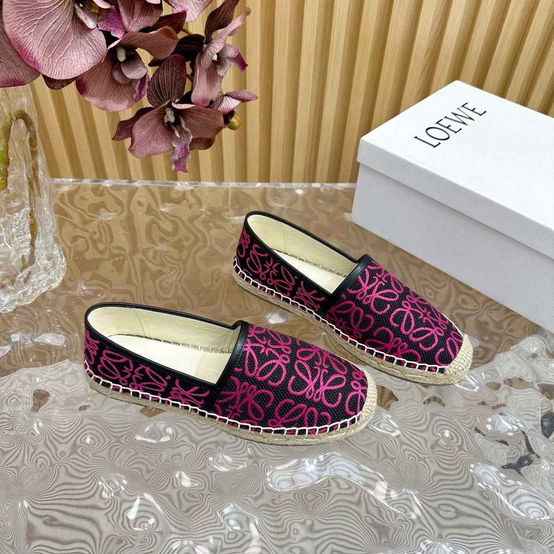 LW PINK ANAGRAM ESPADRILLE LOAFER BLACK LINEN