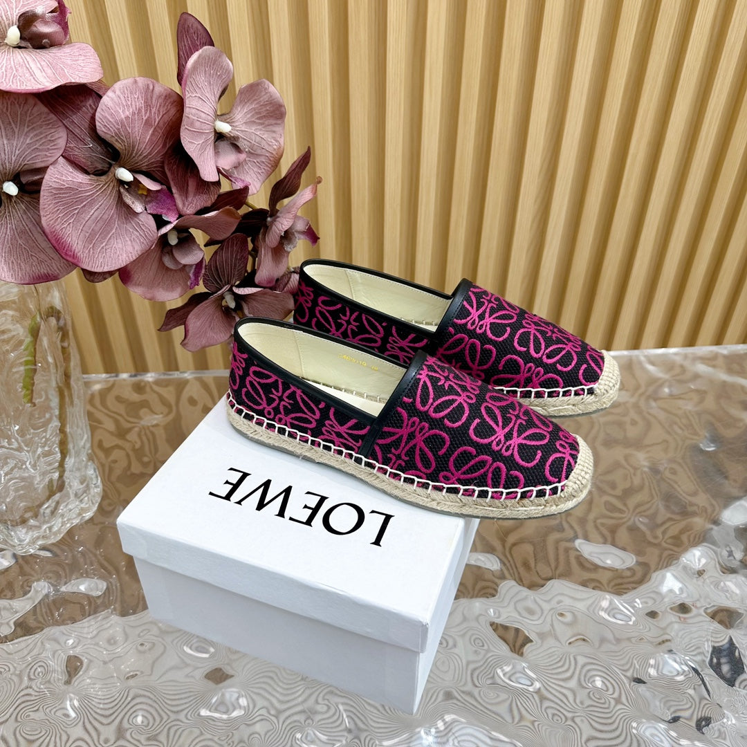 LW PINK ANAGRAM ESPADRILLE LOAFER BLACK LINEN