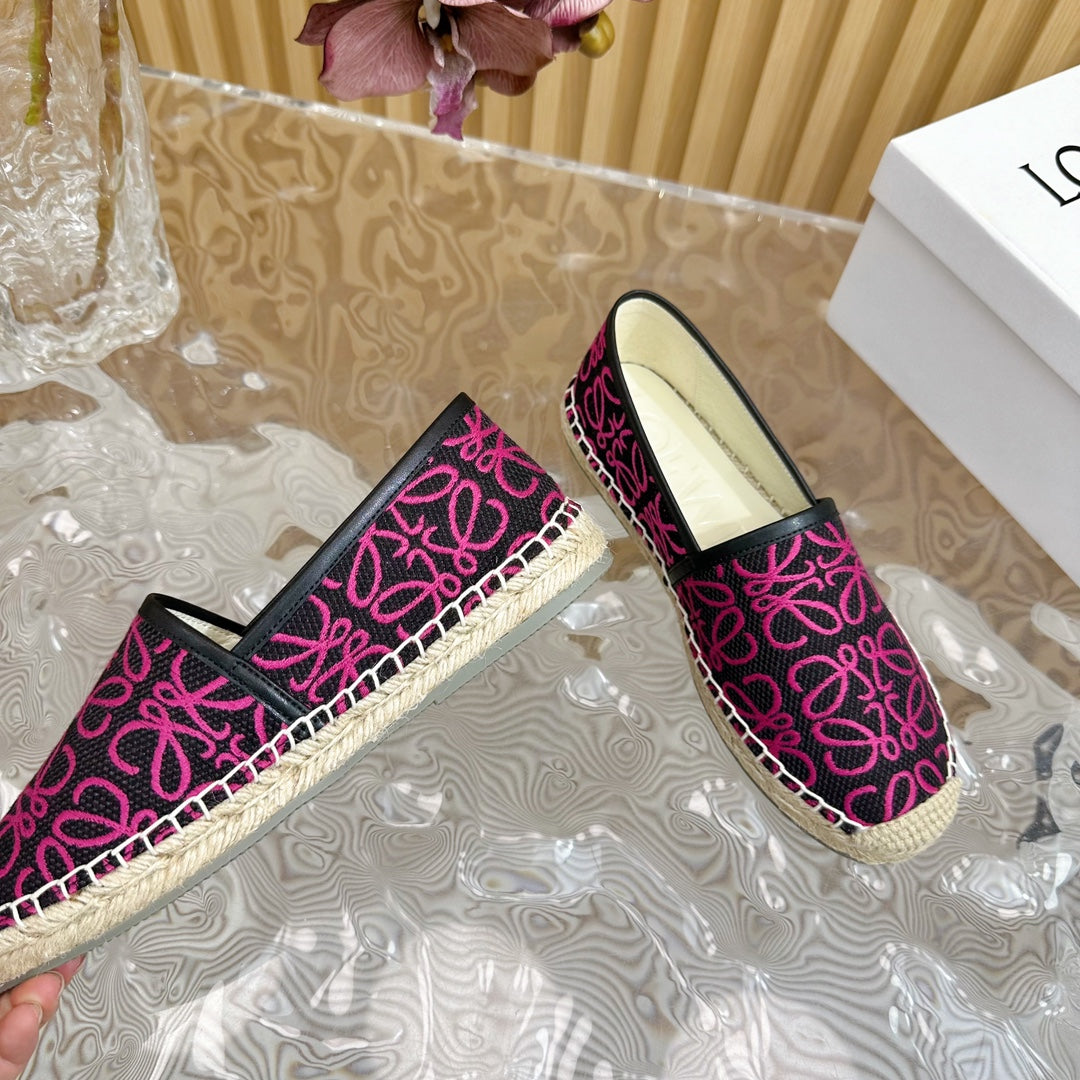 LW PINK ANAGRAM ESPADRILLE LOAFER BLACK LINEN