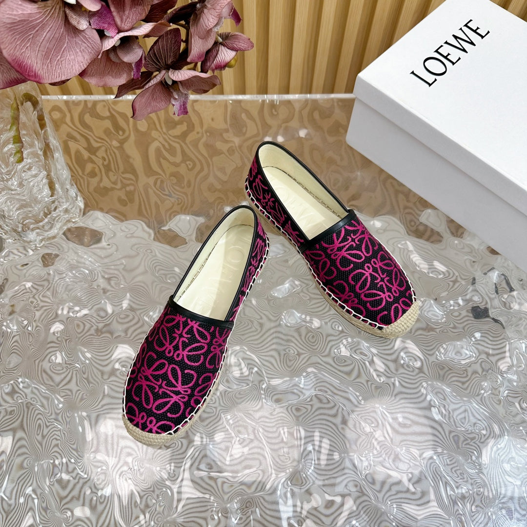 LW PINK ANAGRAM ESPADRILLE LOAFER BLACK LINEN