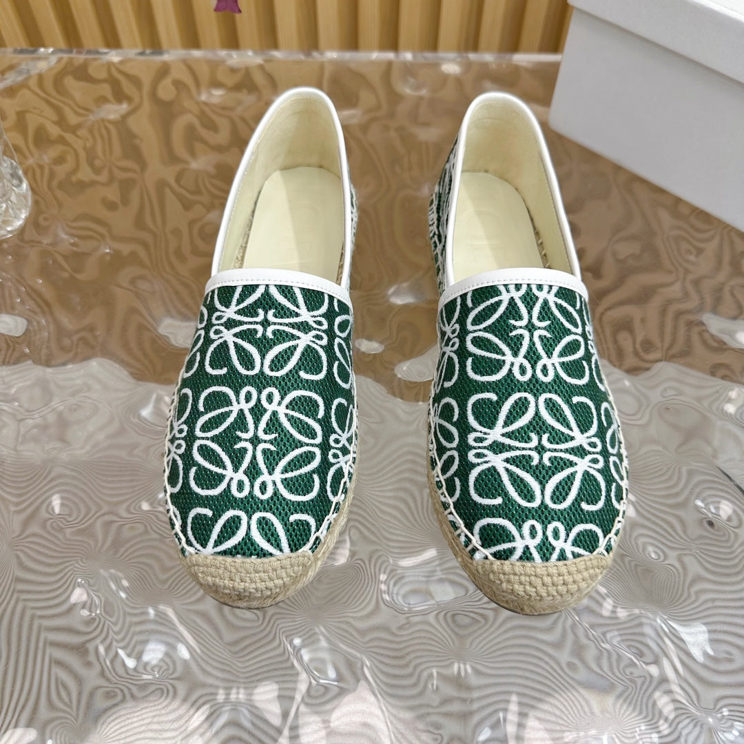 LW WHITE ANAGRAM ESPADRILLE LOAFER GREEN LINEN