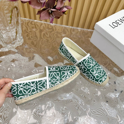 LW WHITE ANAGRAM ESPADRILLE LOAFER GREEN LINEN