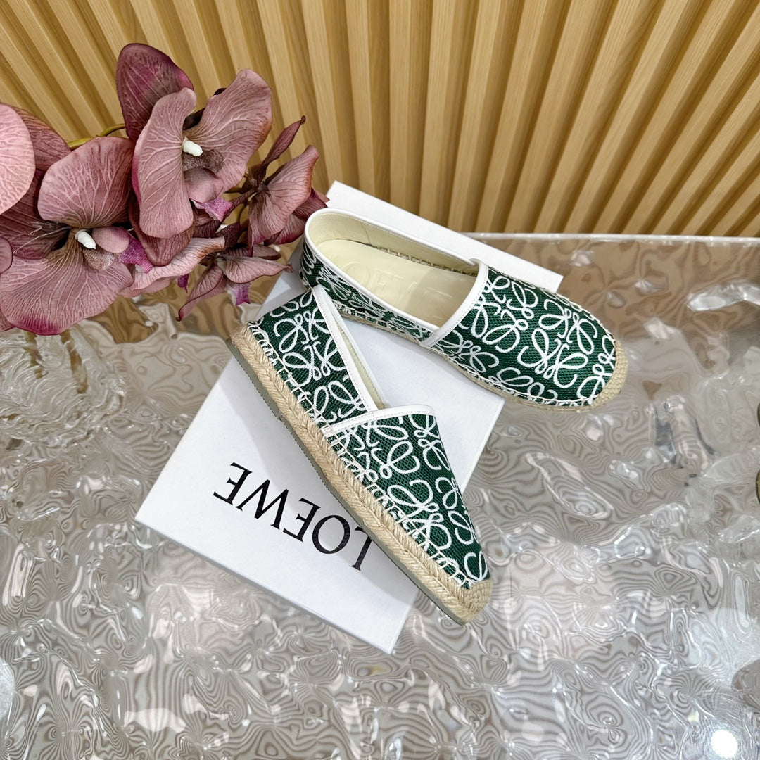 LW WHITE ANAGRAM ESPADRILLE LOAFER GREEN LINEN