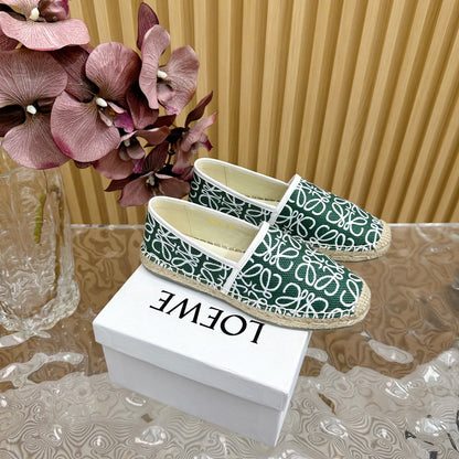 LW WHITE ANAGRAM ESPADRILLE LOAFER GREEN LINEN