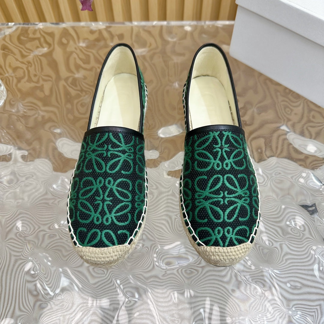 LW GREEN ANAGRAM ESPADRILLE LOAFER BLACK LINEN