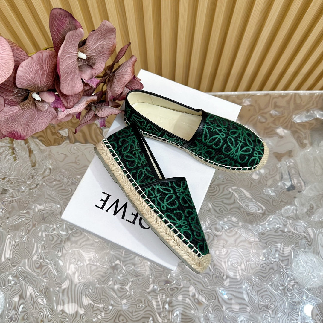 LW GREEN ANAGRAM ESPADRILLE LOAFER BLACK LINEN