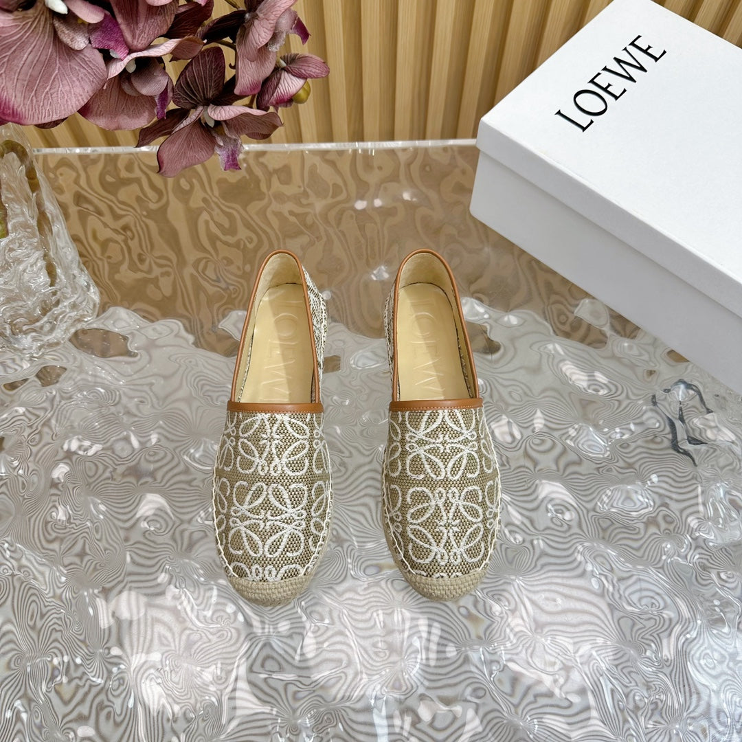 LW WHITE ANAGRAM ESPADRILLE LOAFER KHAKI LINEN