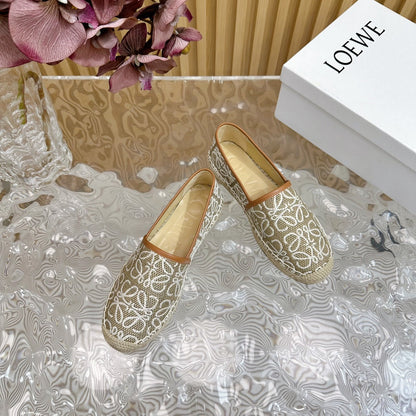 LW WHITE ANAGRAM ESPADRILLE LOAFER KHAKI LINEN