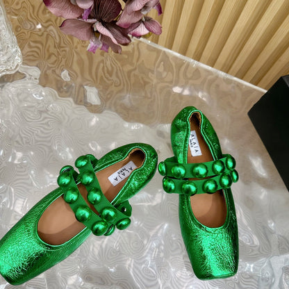 MARY JANE PEARL IN EMERALD GREEN GLOSSY LAMBSKIN