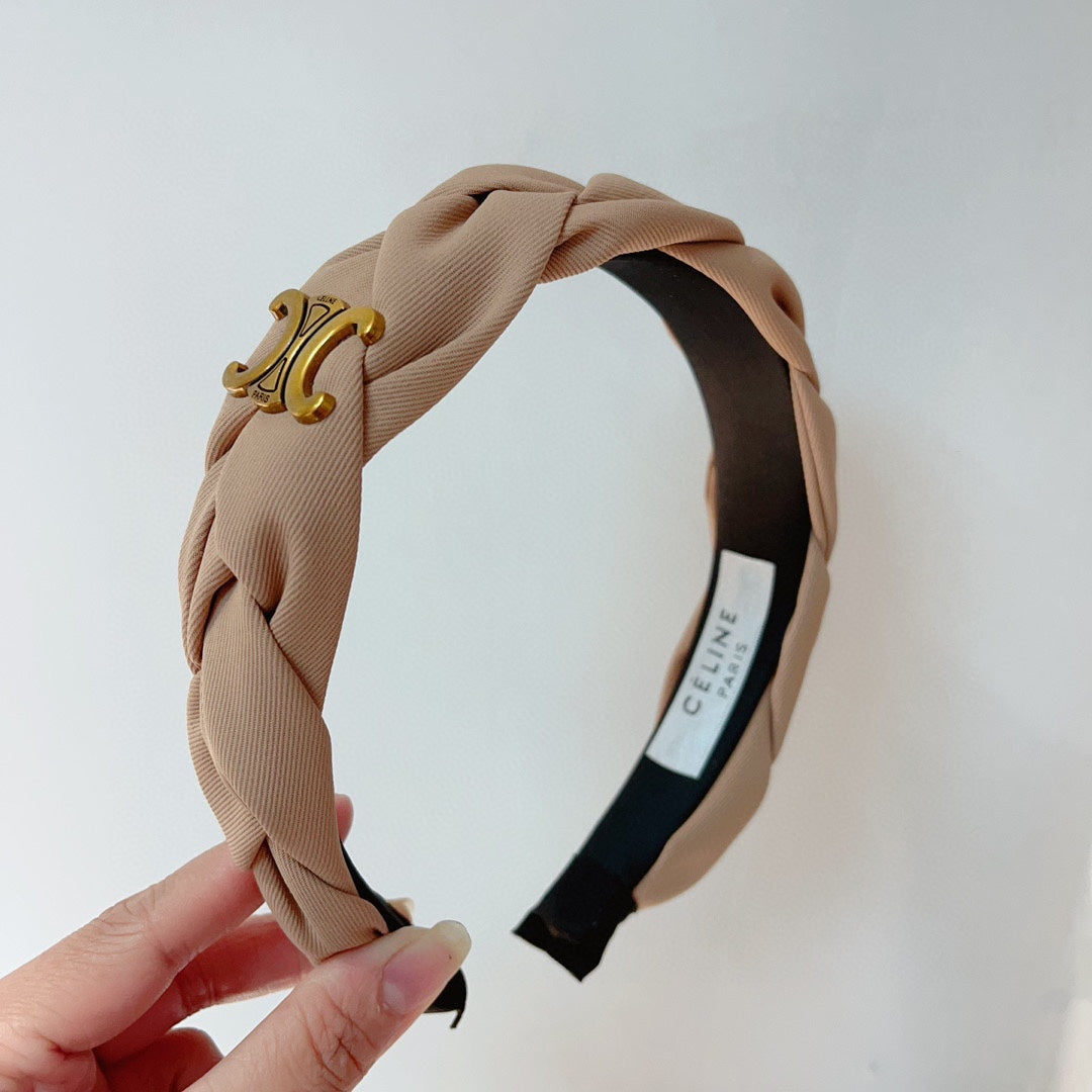 CAMEL BEIGE FABRIC HAIRBAND WITH GOLD LOGO 124700