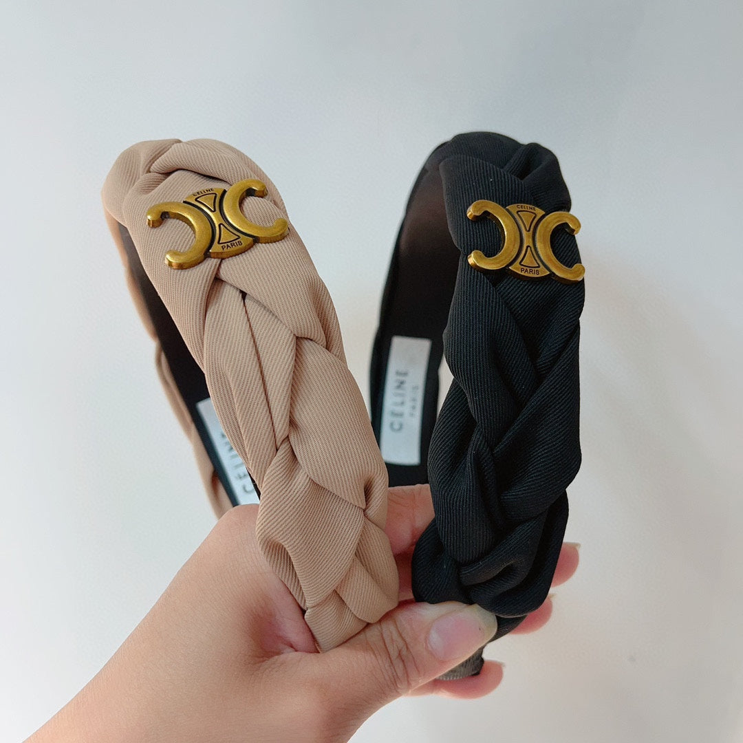 CAMEL BEIGE FABRIC HAIRBAND WITH GOLD LOGO 124700