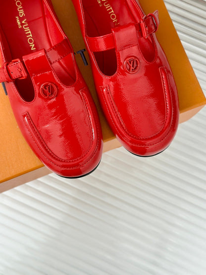 LV WOMEN SOHO FLAT MARY JANE IN CHERRY RED CALFSKIN
