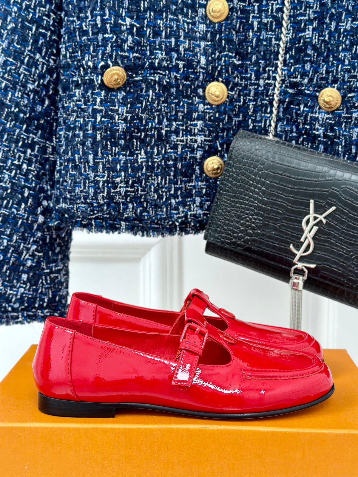 LV WOMEN SOHO FLAT MARY JANE IN CHERRY RED CALFSKIN