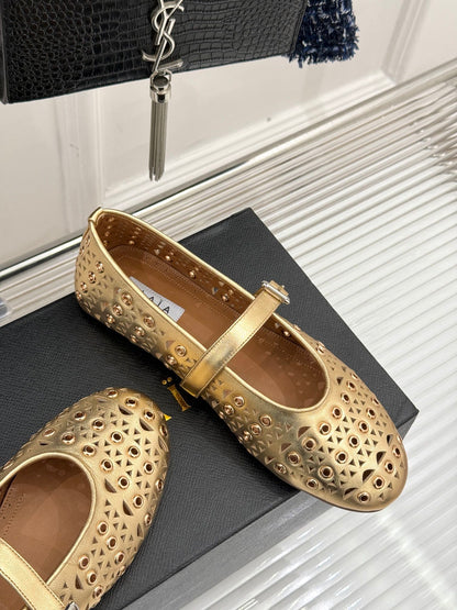 MARY JANE IN METALLIC GOLD CALFSKIN