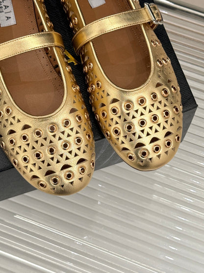 MARY JANE IN METALLIC GOLD CALFSKIN