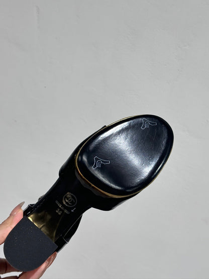 BLOCK HEEL SANDALS BLACK SHEEPSKIN