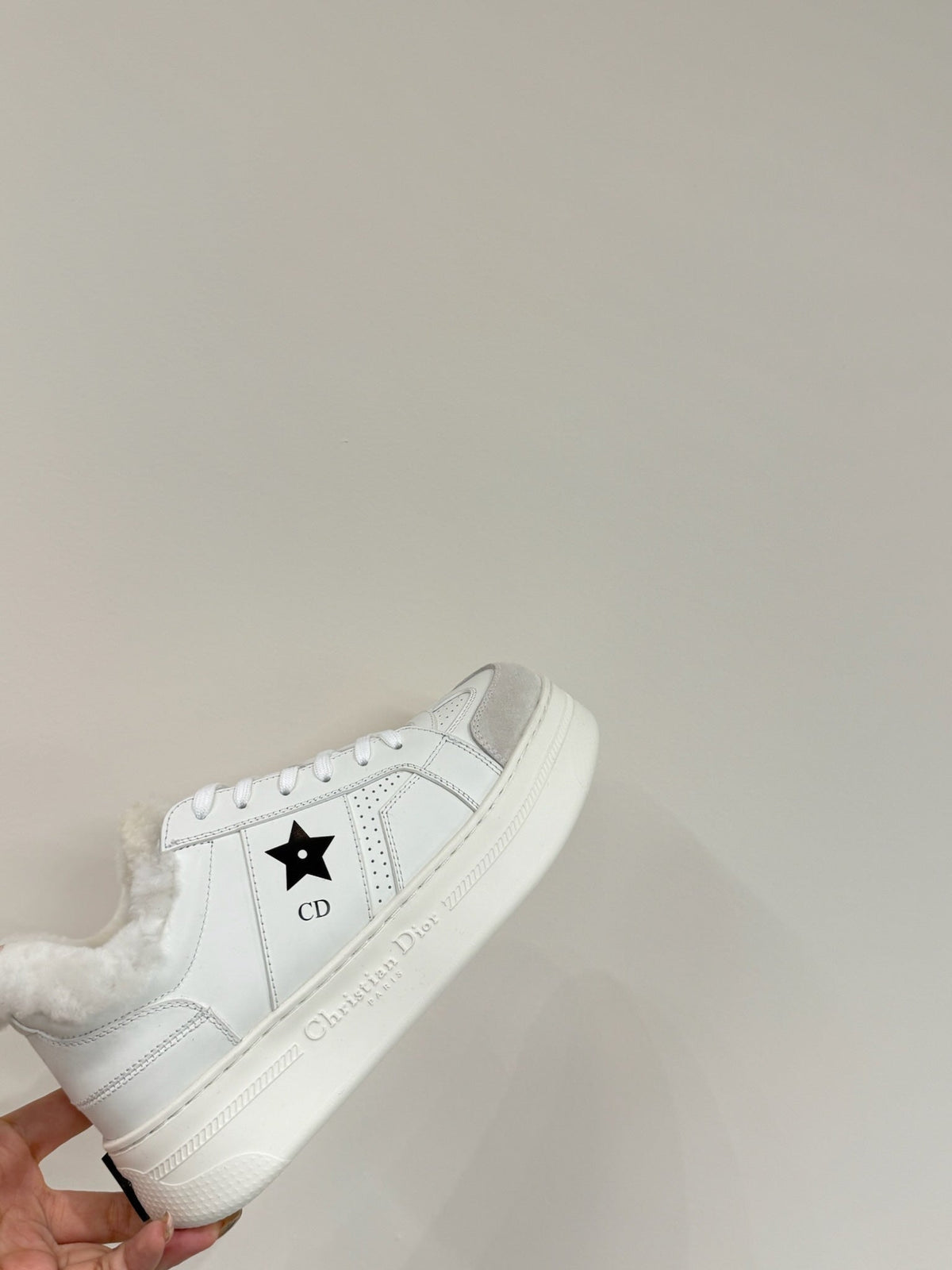 BLACK STAR SNEAKER WHITE CALFSKIN AND SUEDE CALFSKIN WITH SHEARLING LINING
