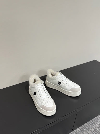 BLACK STAR SNEAKER WHITE CALFSKIN AND SUEDE CALFSKIN WITH SHEARLING LINING