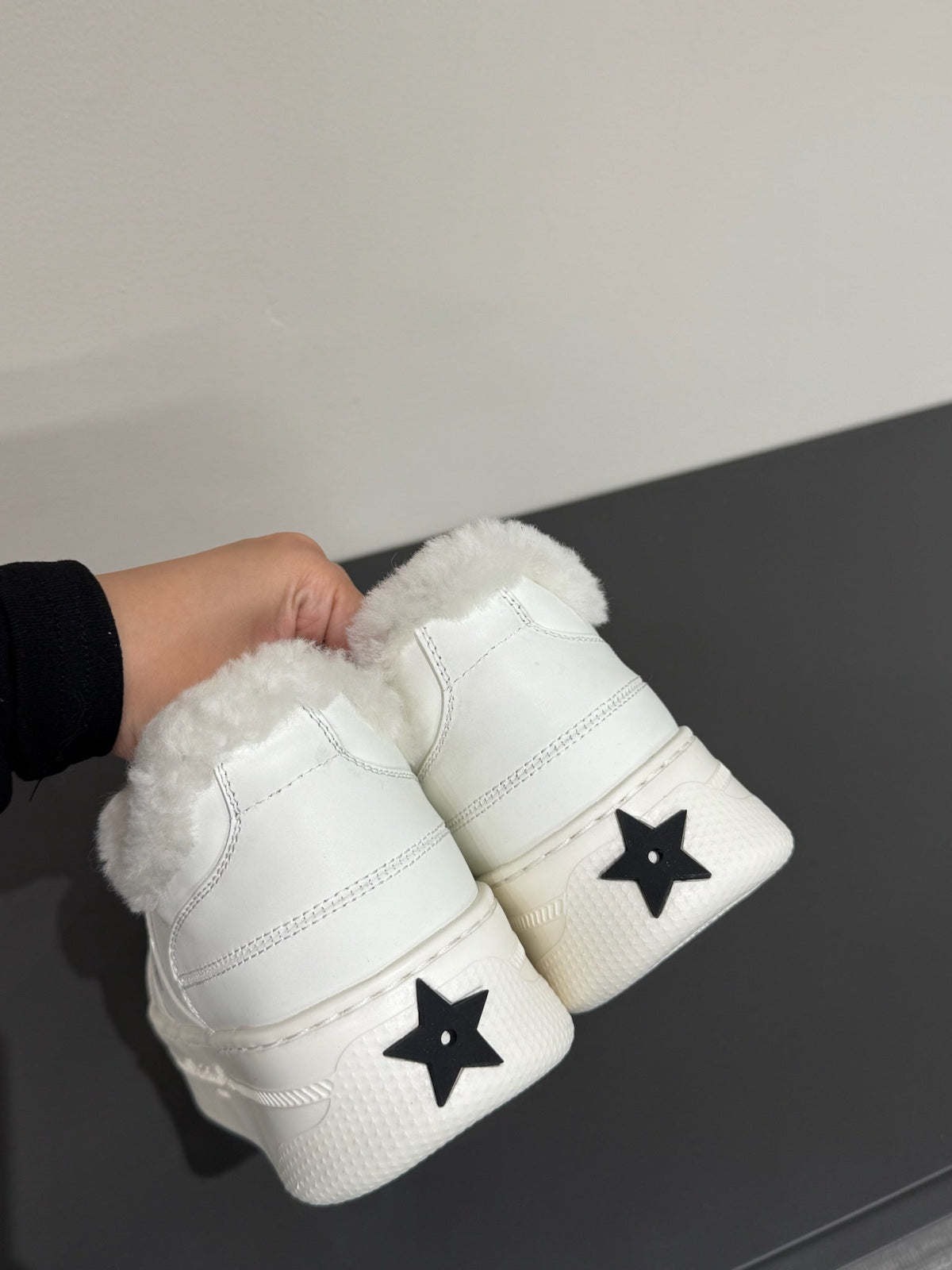 BLACK STAR SNEAKER WHITE CALFSKIN AND SUEDE CALFSKIN WITH SHEARLING LINING