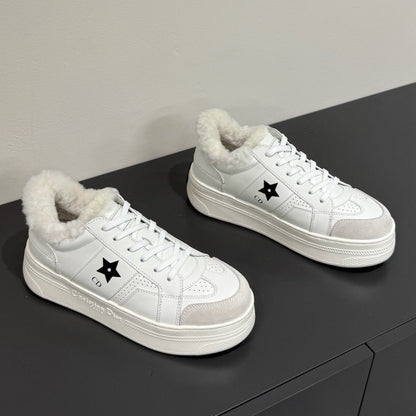 BLACK STAR SNEAKER WHITE CALFSKIN AND SUEDE CALFSKIN WITH SHEARLING LINING