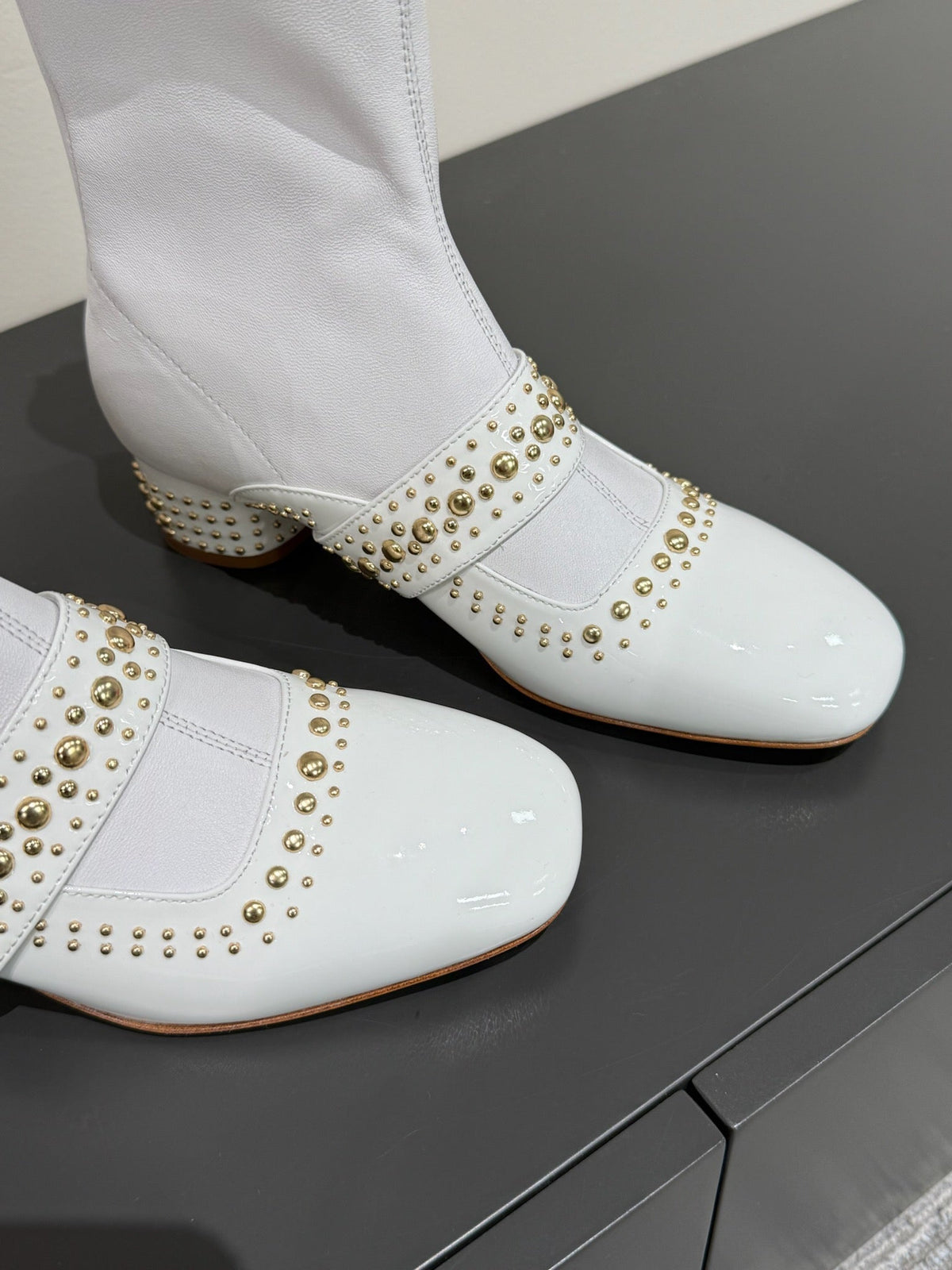 BELLE-D HEELED ANKLE BOOT WHITE PATENT CALFSKIN