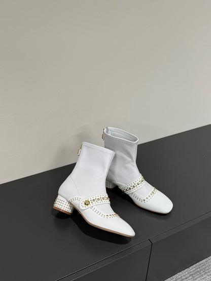BELLE-D HEELED ANKLE BOOT WHITE PATENT CALFSKIN