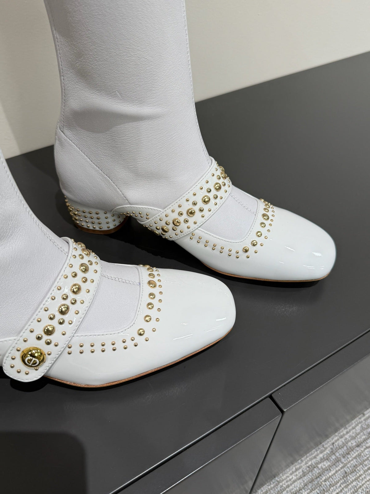 BELLE-D HEELED BOOT WHITE PATENT CALFSKIN