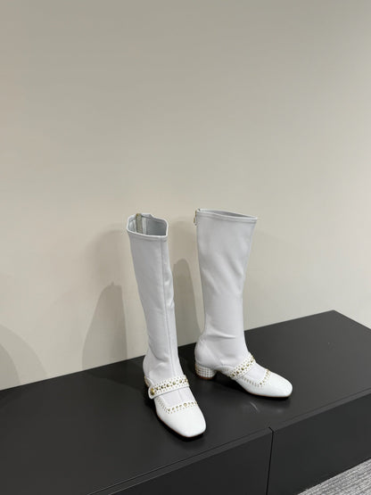 BELLE-D HEELED BOOT WHITE PATENT CALFSKIN
