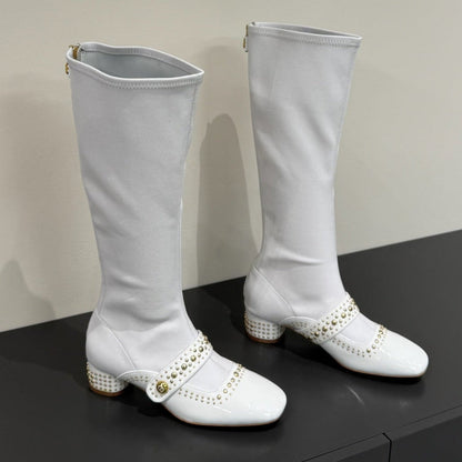 BELLE-D HEELED BOOT WHITE PATENT CALFSKIN