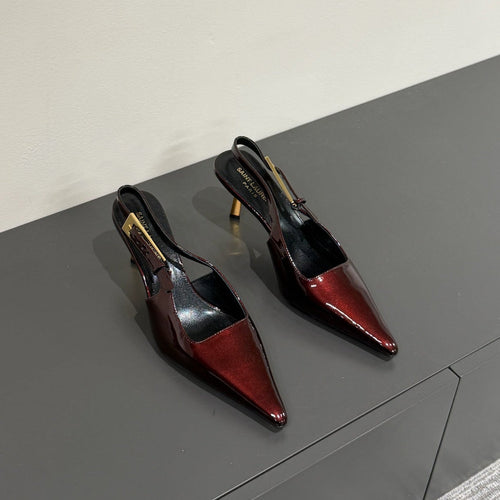 LEE SLINGBACK MID PUMPS IN WINE RED SHINY CALFSKIN