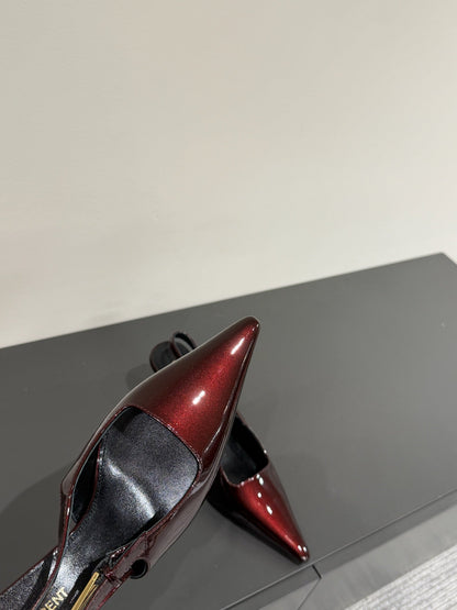 LEE SLINGBACK MID PUMPS IN WINE RED SHINY CALFSKIN