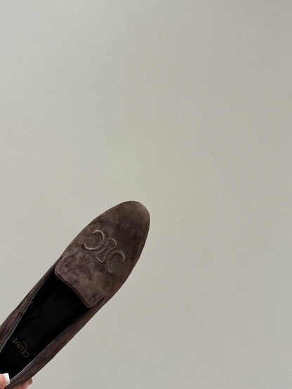 LOAFERS IN CHOCOLATE BROWN SUEDE EMBROIDERED LOGO