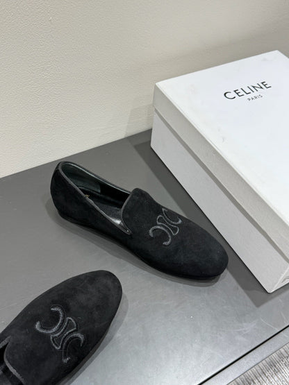LOAFERS IN BLACK SUEDE EMBROIDERED LOGO