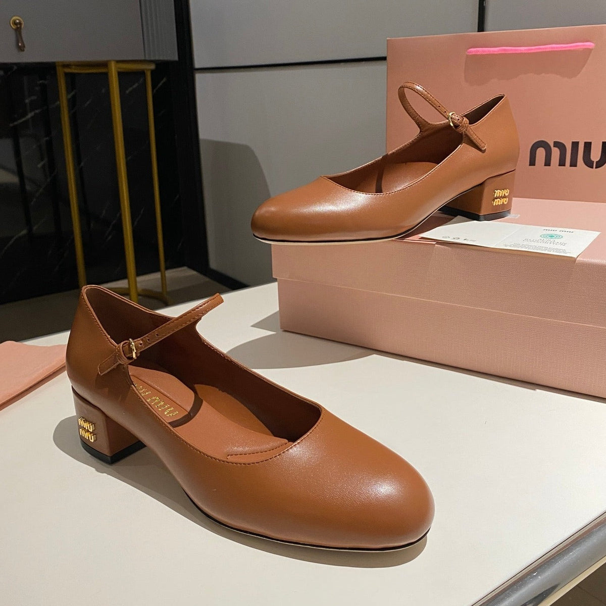 MARY JANE SHOES CLASSIC CARAMEL COLOR SHEEPSKIN